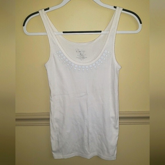 Calvin Klein Ladies White Racerback Tank Top with Embellished Neckline. Size S - Picture 1 of 4